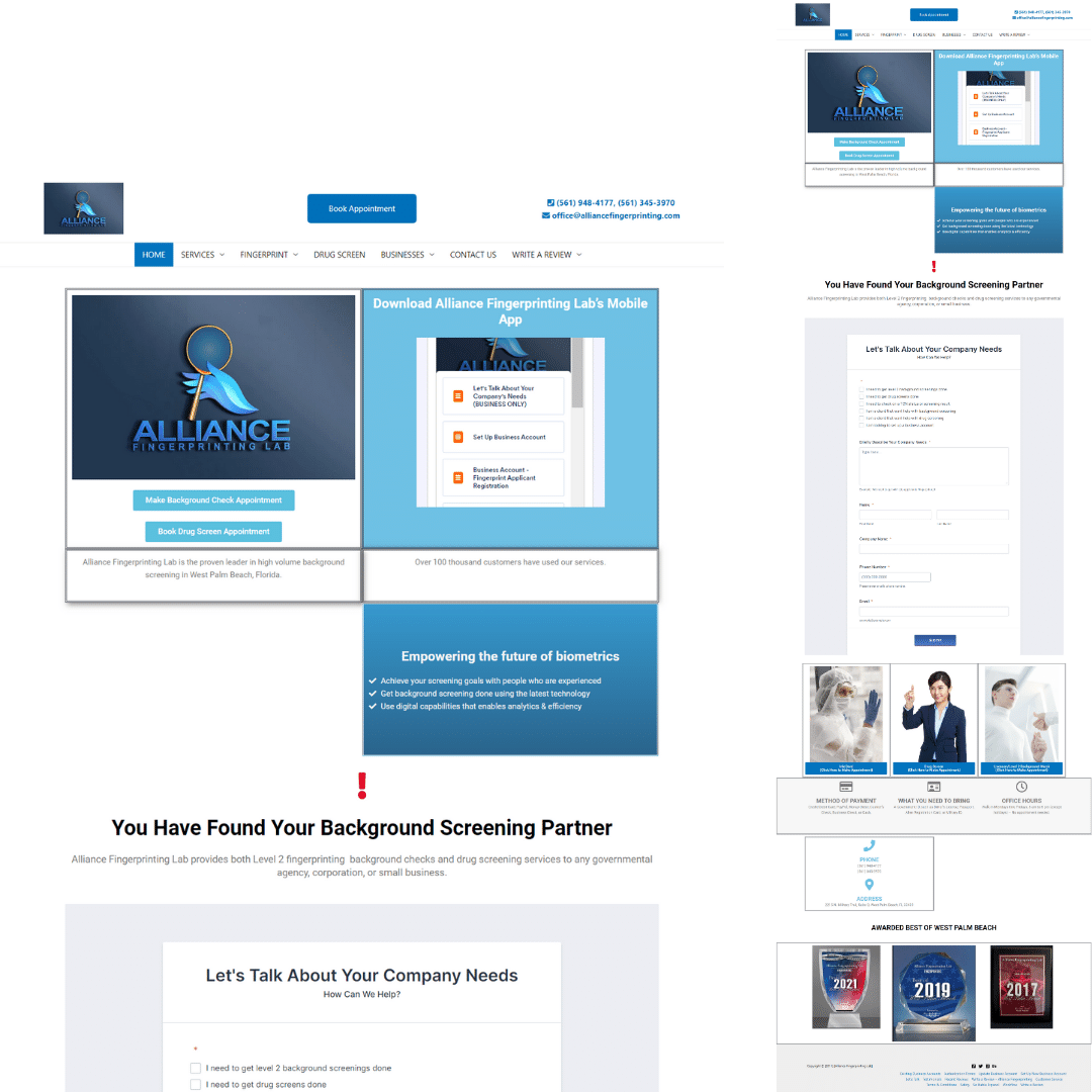 Alliance Fingerprinting lab website portfolio template