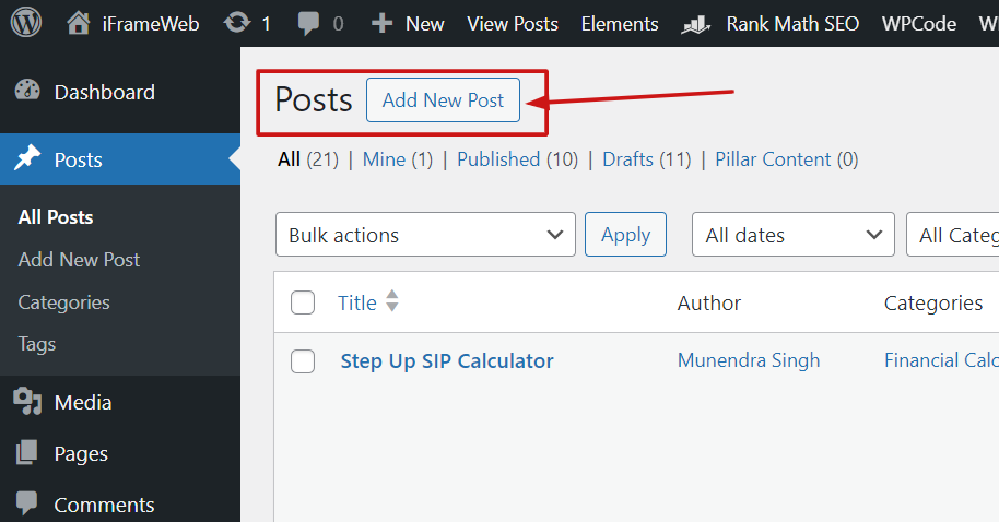 add new post in wordpress