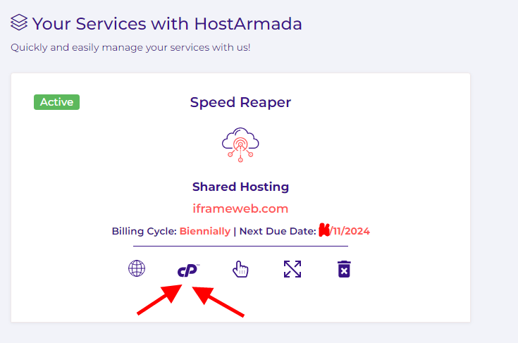 Opening cPanel in hostarmada