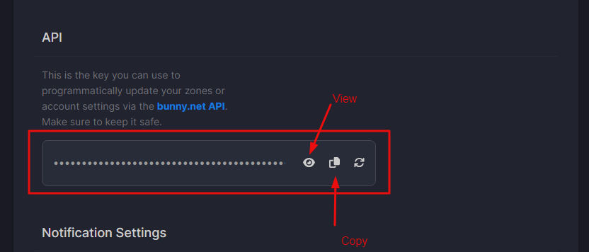 api key section in BunnyCDN 