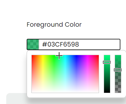 Choosing alpha value from color picker in the background foreground hex color tester